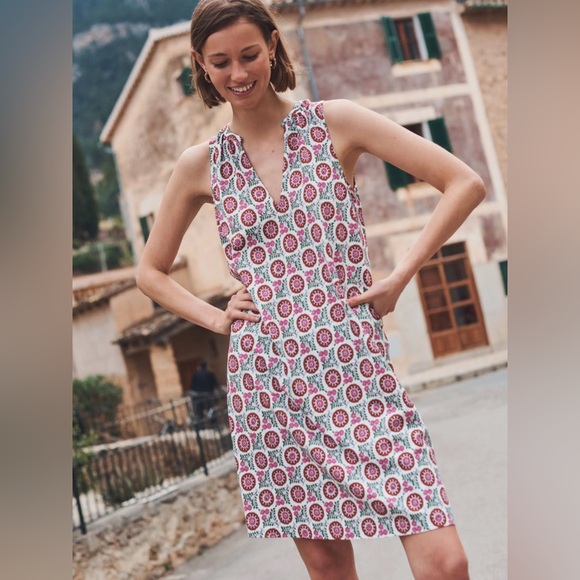 Women’s Boden Pink and White Patterned Sleeveless Dress Size 12L - Picture 2 of 8